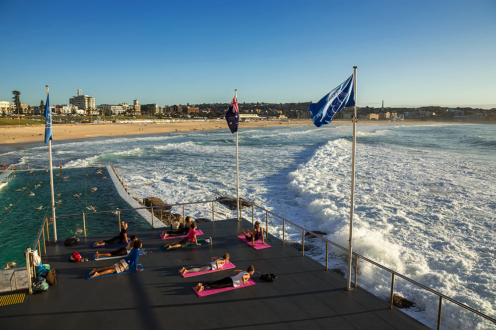 Not a bad place to do some yoga ... View of Bondi beach | Sydney Coastal Walk.