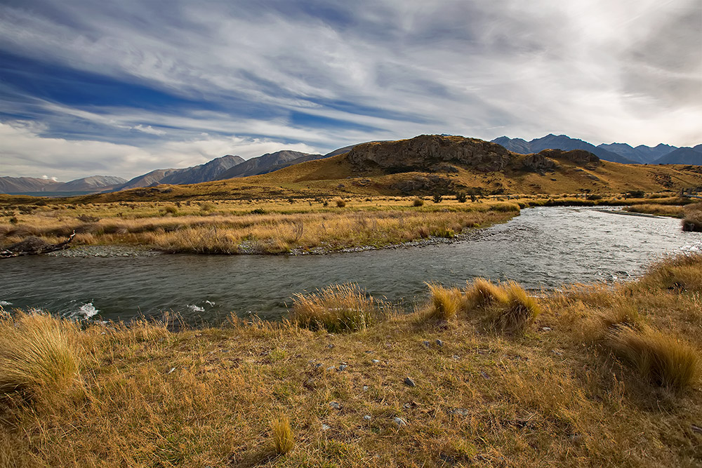 The landscape of the Rangitata Valley - aka Rohan - in Canterbury, New Zealand.