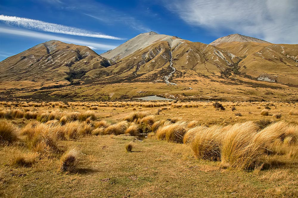 The landscape of the Rangitata Valley - aka Rohan - in Canterbury, New Zealand. Mount Potts is the highest mountain of Mount Potts range and great for a long day hike (rather for experiences trekkers only).