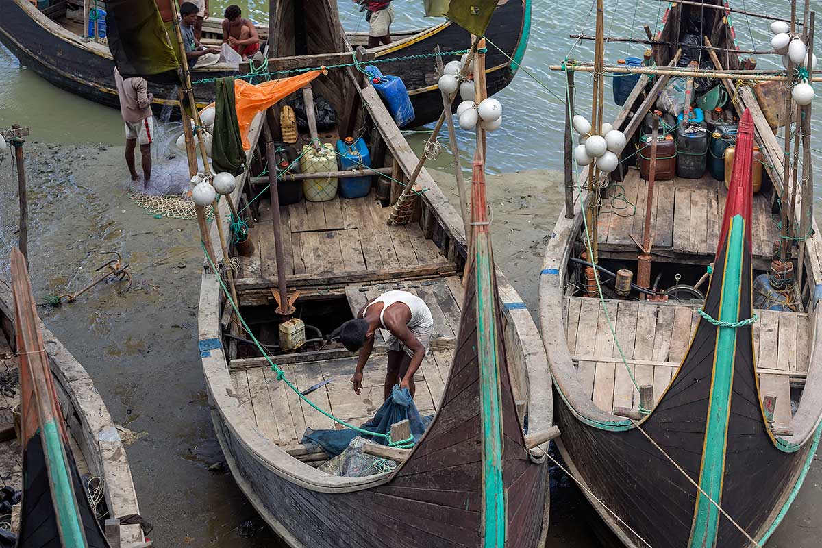 Fishing boats at Cox's Bazar in Bangladesh.