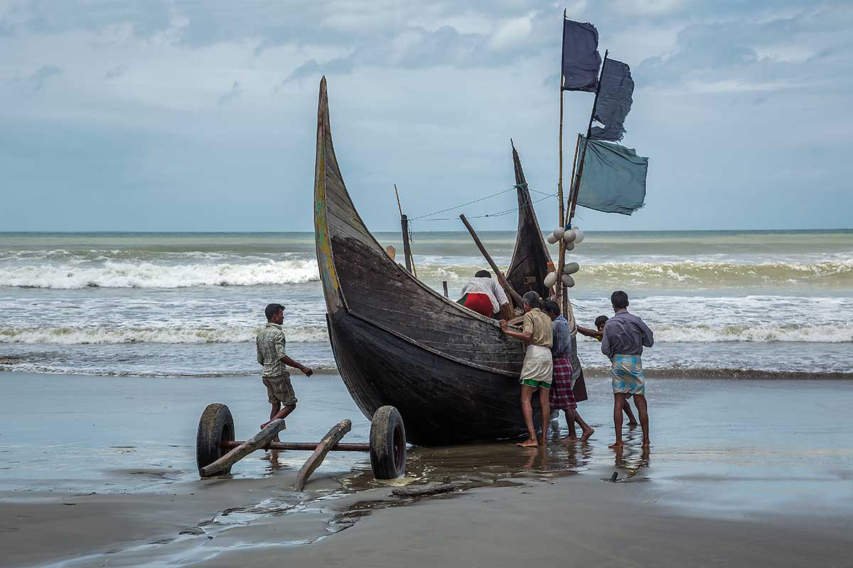 Fishing boats at Cox's Bazar in Bangladesh.