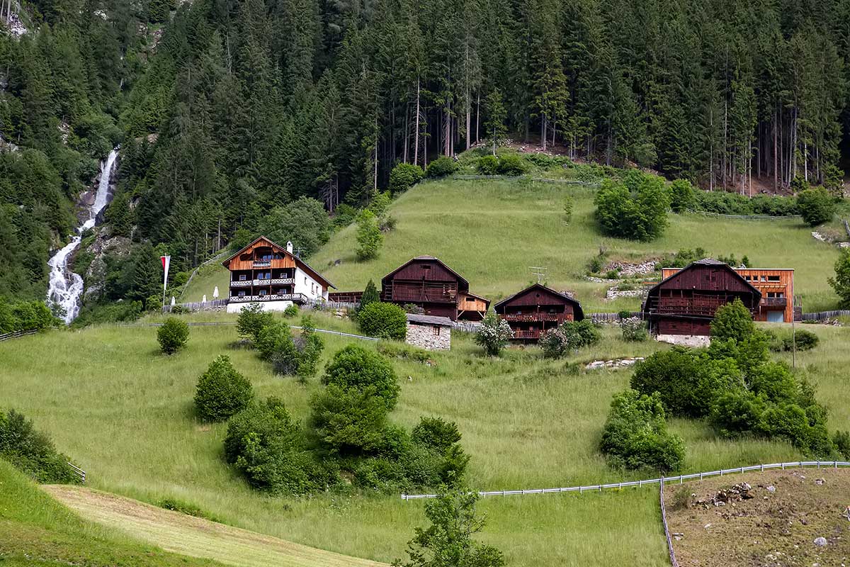 Mountains huts in the area around the Antholzer See in South Tyrol, Italy.