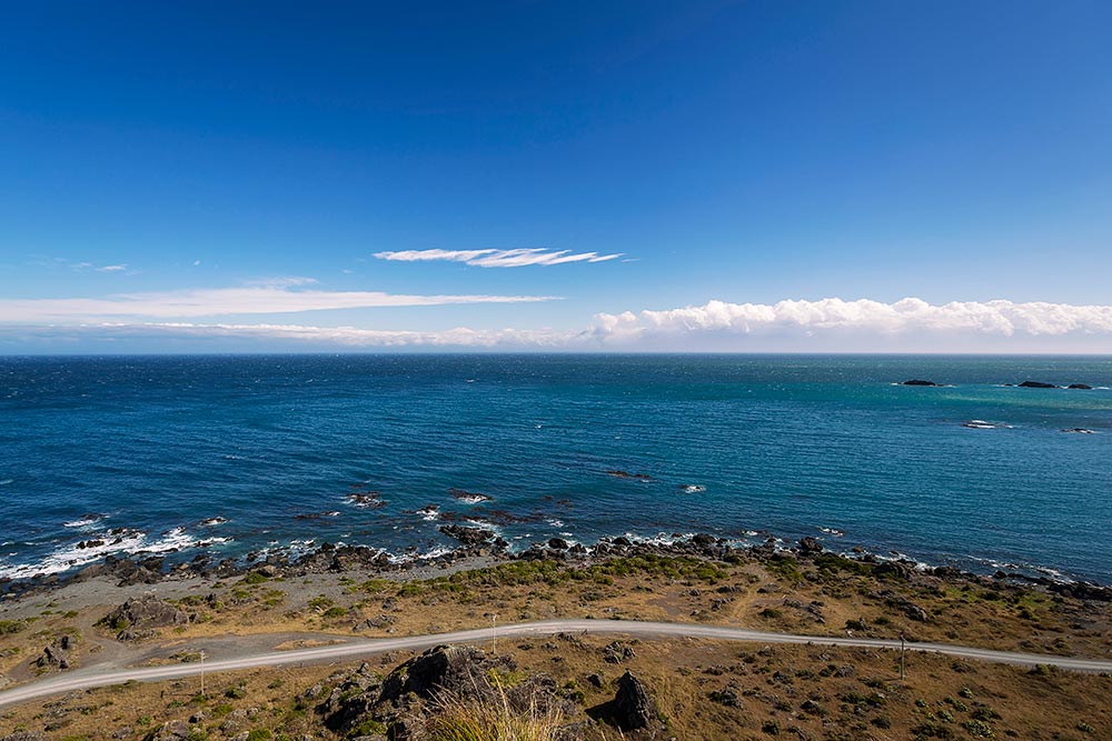 The view from Cape Palliser lighthouse on the North Island of New Zealand.