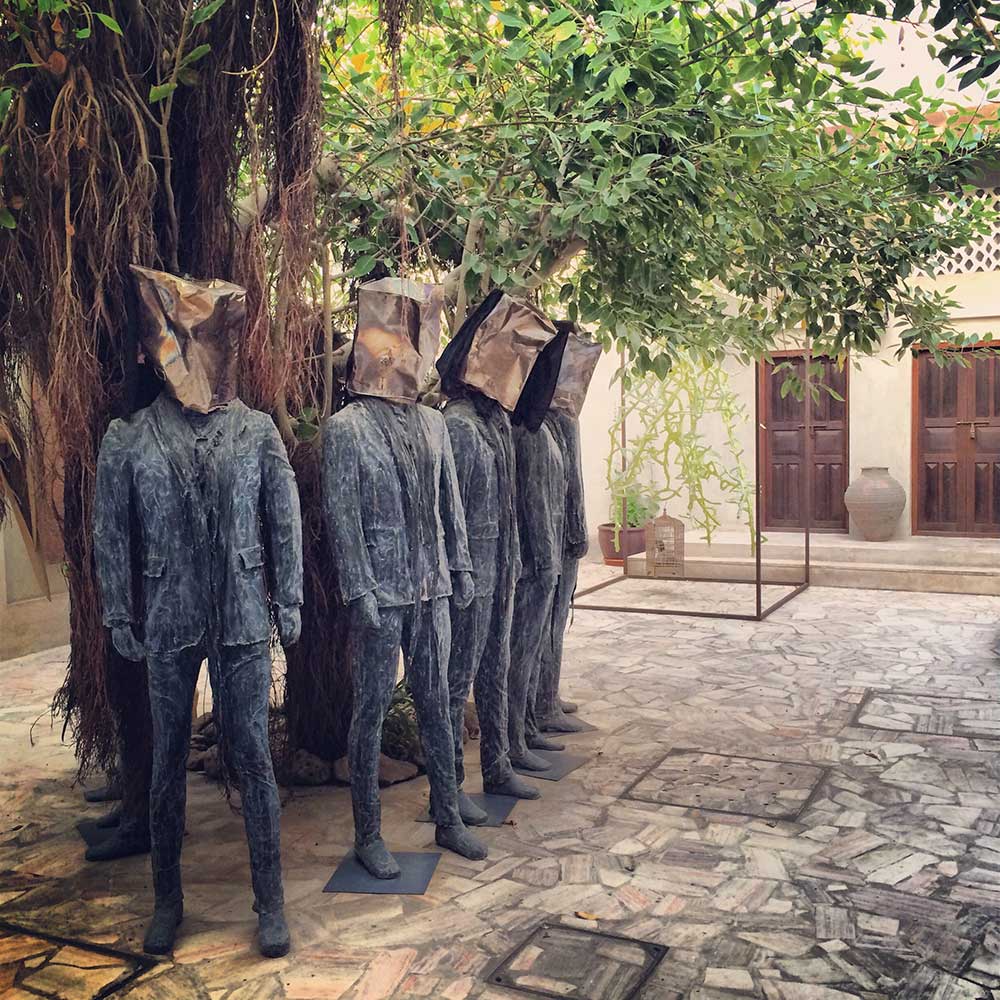 XVA Art Hotel in Dubai, United Arab Emirates. Art pieces in the courtyard of XVA Art Hotel in Dubai.