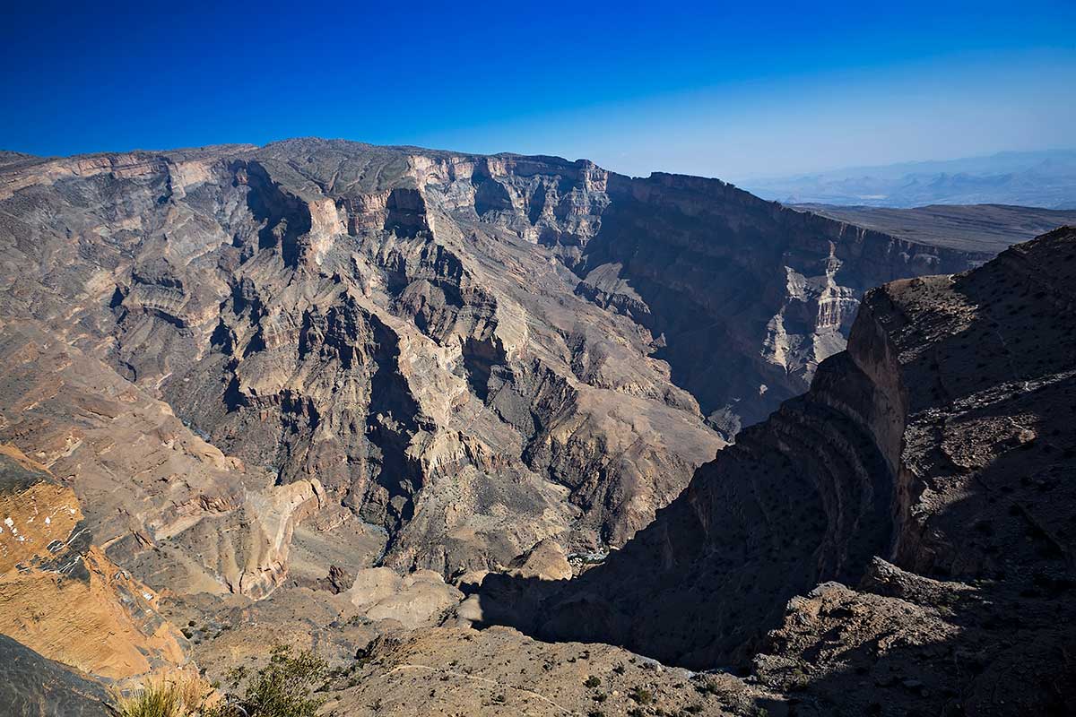 The mountains of Jebel Akhdar in Oman, with Jebel Shams as its highest point.