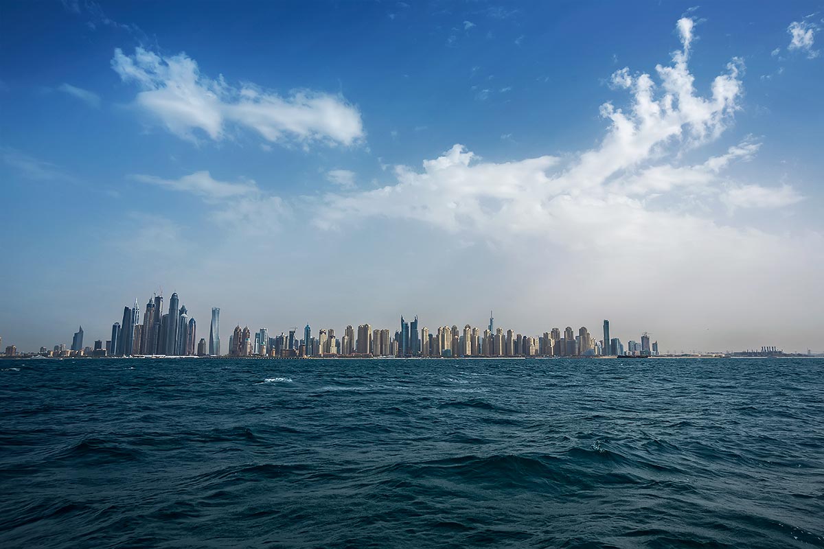 The Dubai Marina is is an artificial canal city, built along a stretch of the Persian Gulf shoreline.