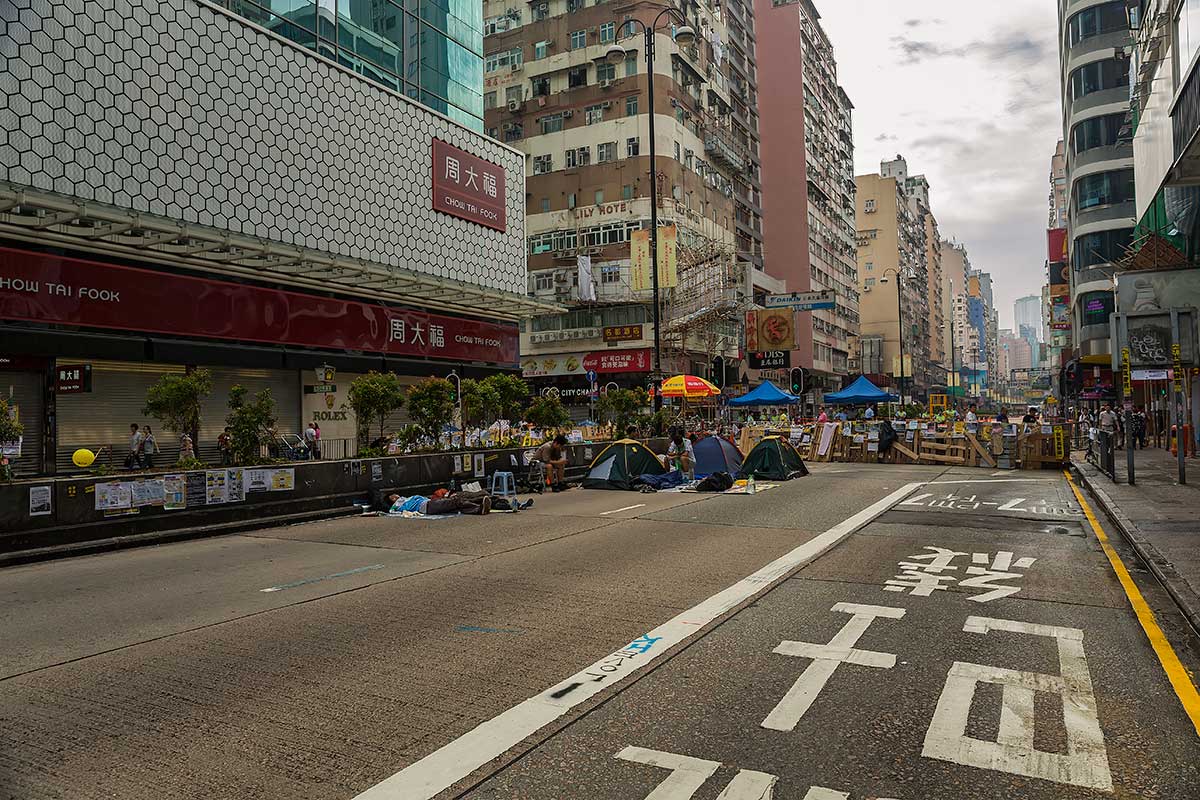 Nathan Road in Mong Kok has become home to the protesters of the Umbrella Movement.