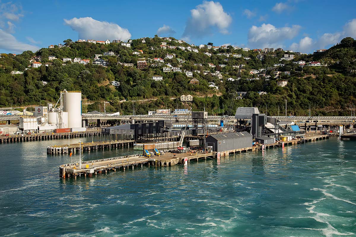 Take off at the ferry terminal if the Interislander in Wellington. Take off at the ferry terminal if the Interislander in Wellington.