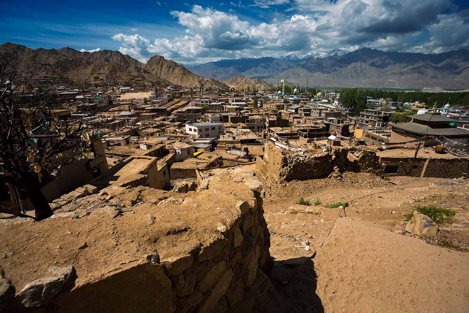 From just about everywhere in Leh (here we were on our way to Leh Palace) you get a sweeping panoramic view of the Himalayas rising above town.