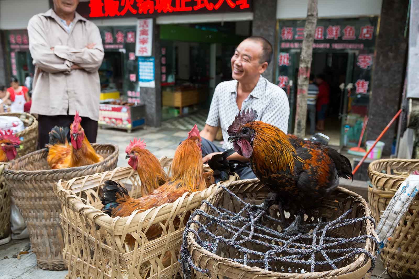 The market in Luobiao offers everything you expect from a market in China: live animals, fresh fruits and vegetables and lots of street vendors.