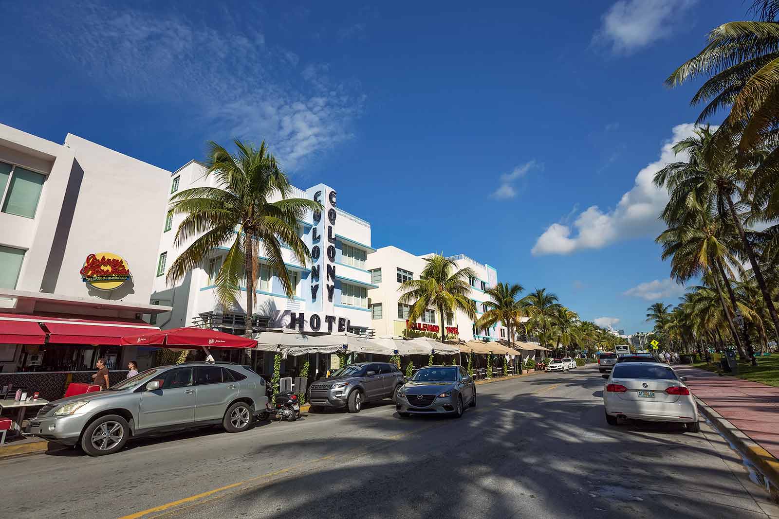 The Colony Hotel is a well known landmark on Ocean Drive in Miami.