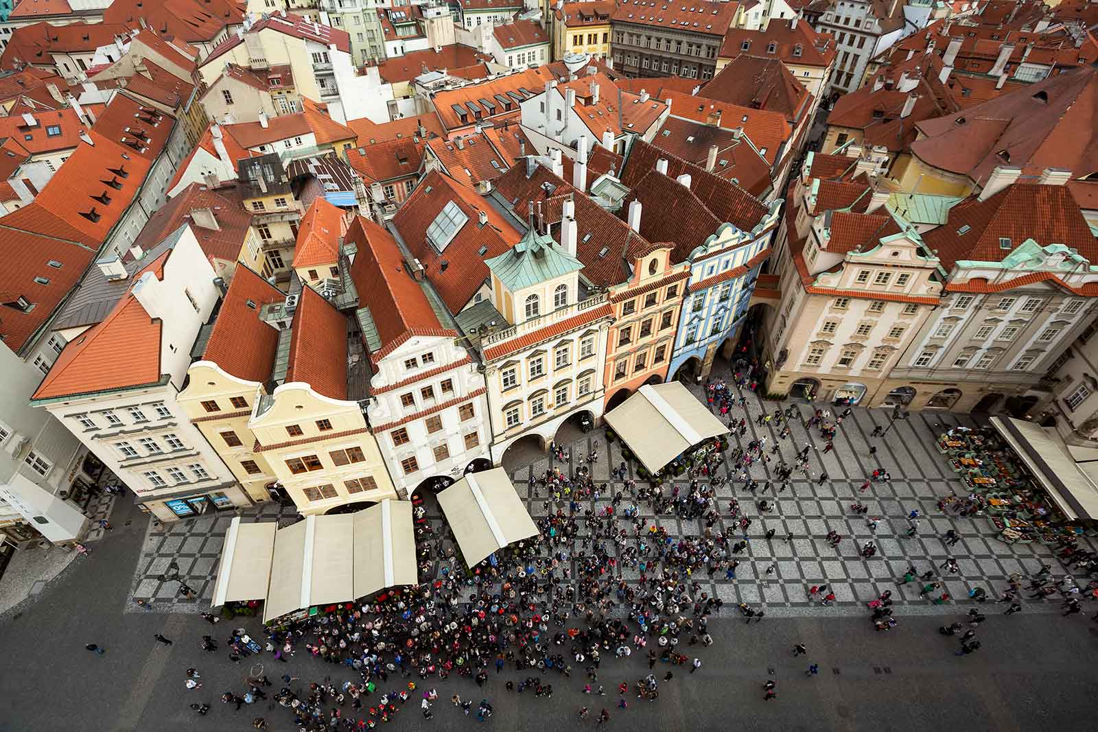 Be sure to climb the Old Town Hall Tower in Prague for a stunning view over the square.