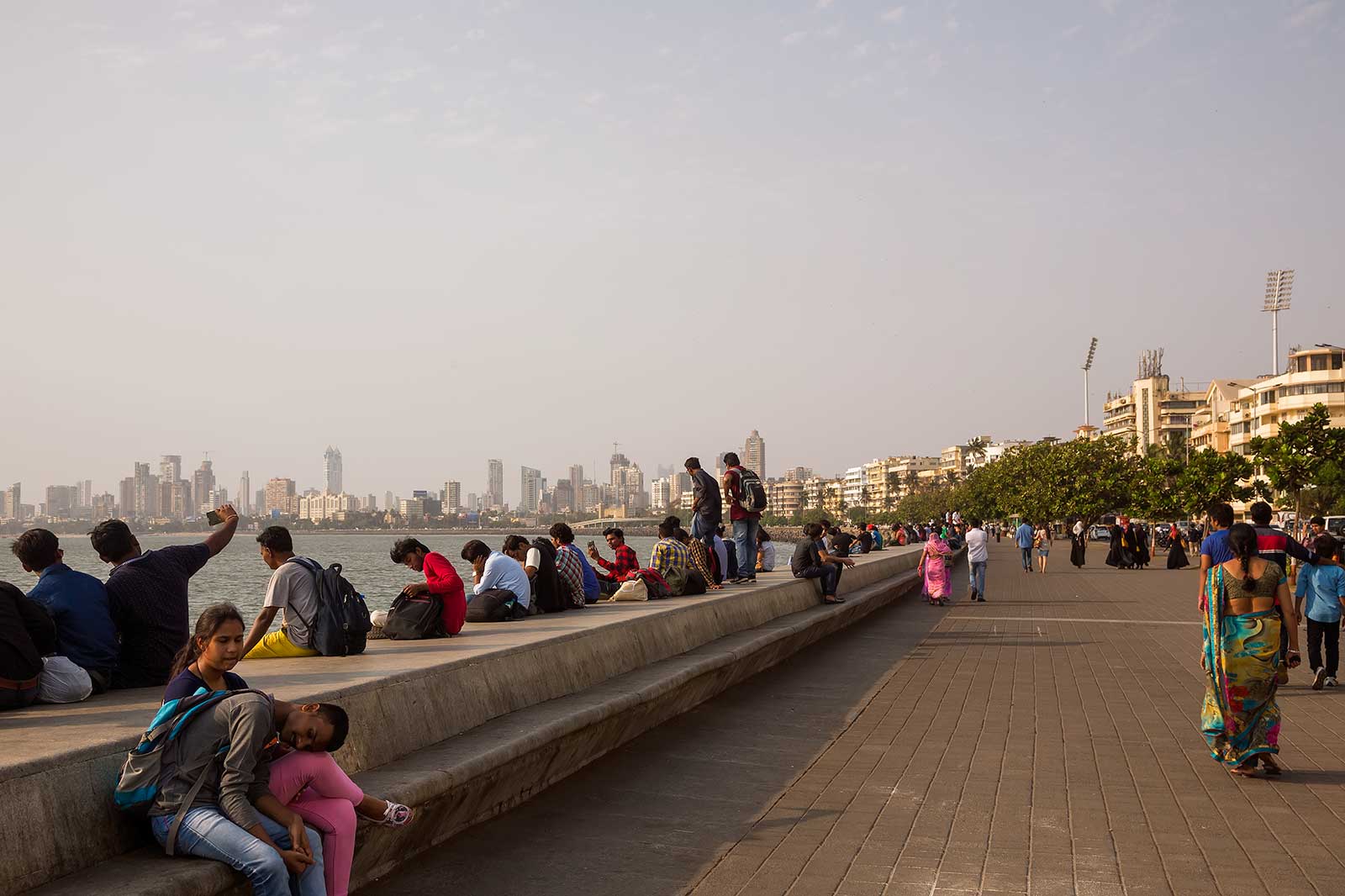 You'll get an amazing view of Mumbai's skyline when walking along Marine Drive.