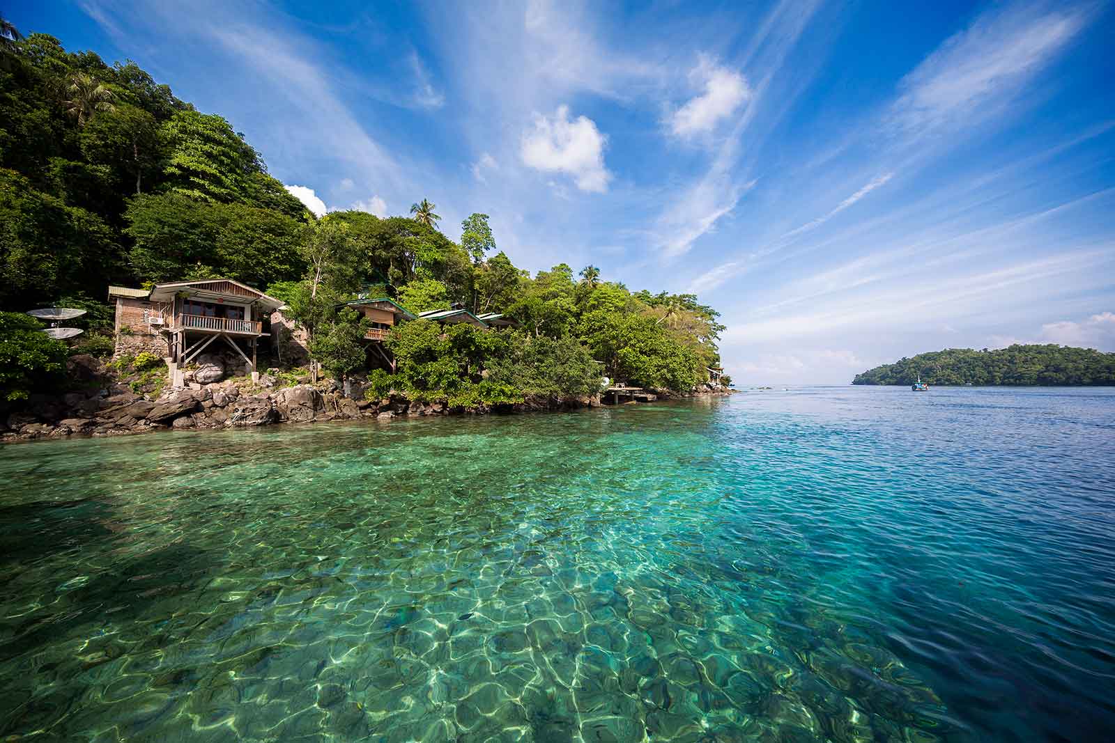 You'll find various hotels across Pulau Weh, but the largest cluster is in the village of Iboih near the best dive sites. It's a beautiful place to stay at, but also the most crowded and although the water is crystal clear, the stunning beaches can be found somewhere else.